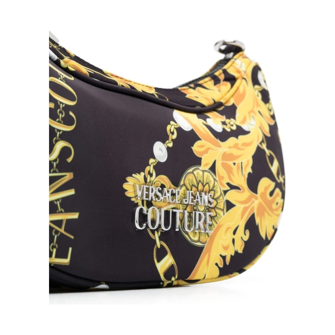 Versace Jeans Couture womens black, gold sporty logo hobo bag | Vilbury London
