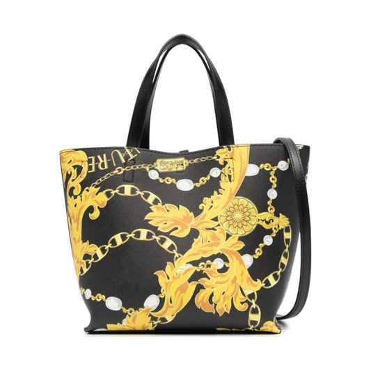 Versace Jeans Couture womens black, gold reversible shopping bag | Vilbury London