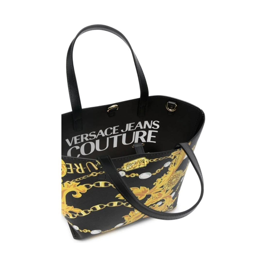 Versace Jeans Couture womens black, gold reversible shopping bag | Vilbury London