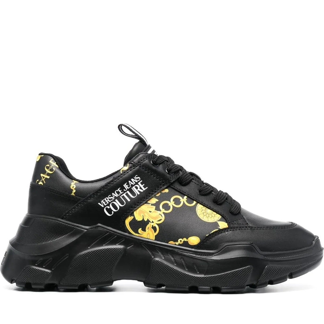 Versace Jeans Couture mens black, gold speedtrack sneakers | Vilbury London