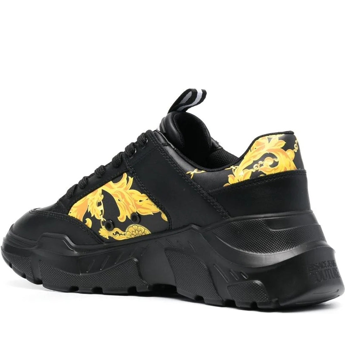 Versace Jeans Couture mens black, gold speedtrack sneakers | Vilbury London