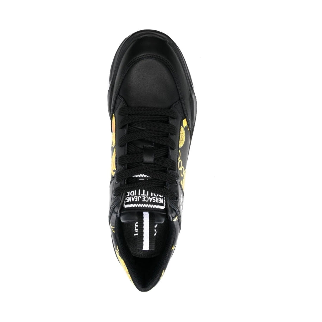 Versace Jeans Couture mens black, gold speedtrack sneakers | Vilbury London