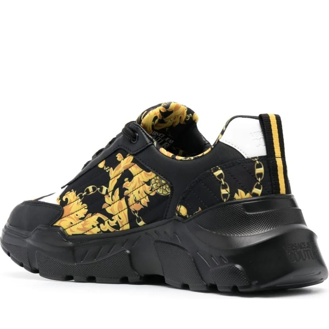 Versace Jeans Couture mens black, gold speedtrack sneakers | Vilbury London