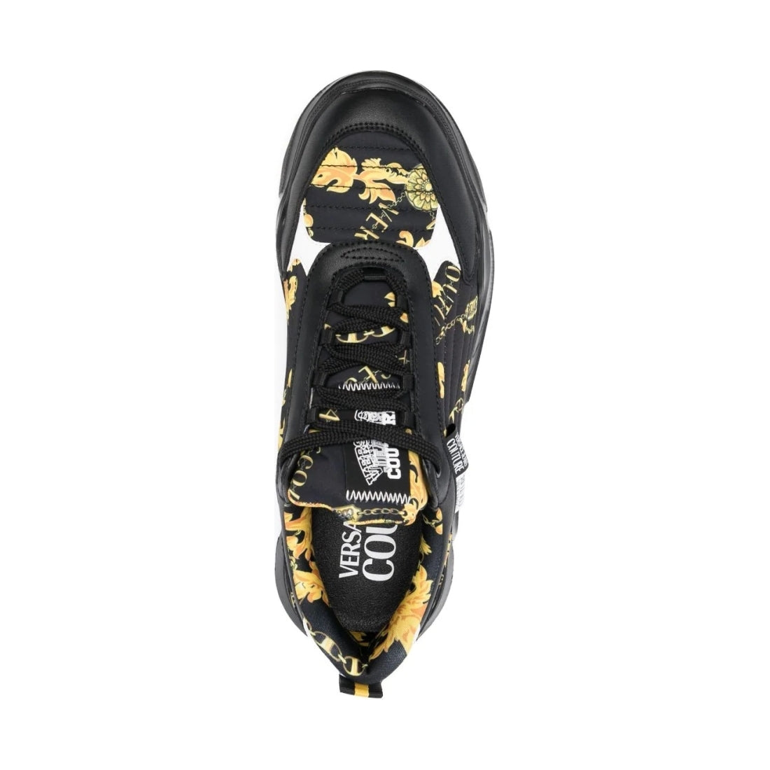 Versace Jeans Couture mens black, gold speedtrack sneakers | Vilbury London