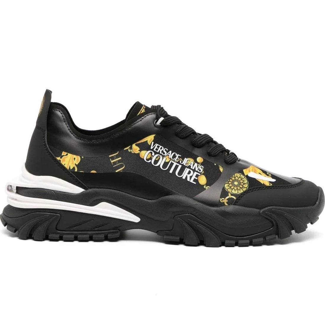 Versace Jeans Couture mens black, gold new trail trek sneakers | Vilbury London