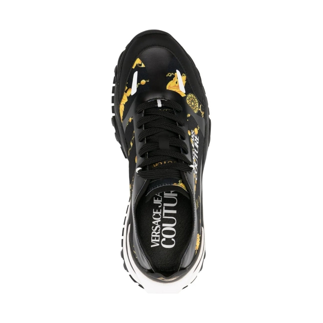 Versace Jeans Couture mens black, gold new trail trek sneakers | Vilbury London