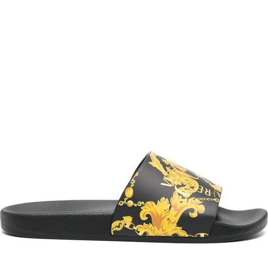 Versace Jeans Couture mens black, gold fondo pool slide | Vilbury London