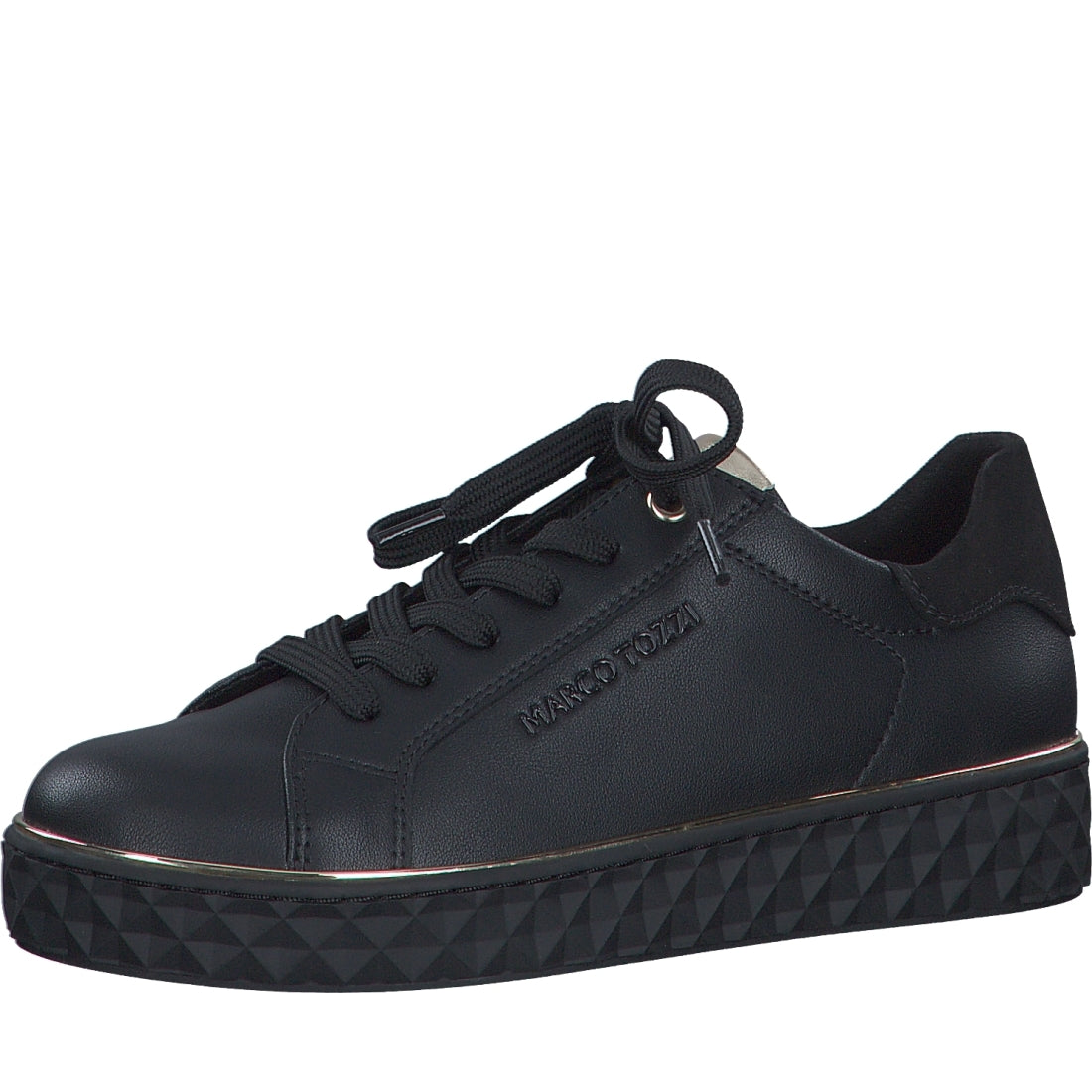 Marco Tozzi womens black, gold ago trainers | Vilbury London