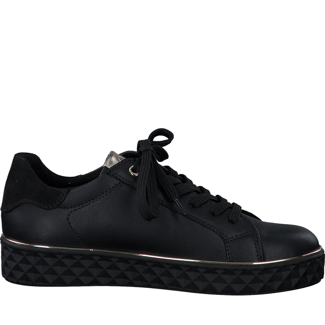 Marco Tozzi womens black, gold ago trainers | Vilbury London