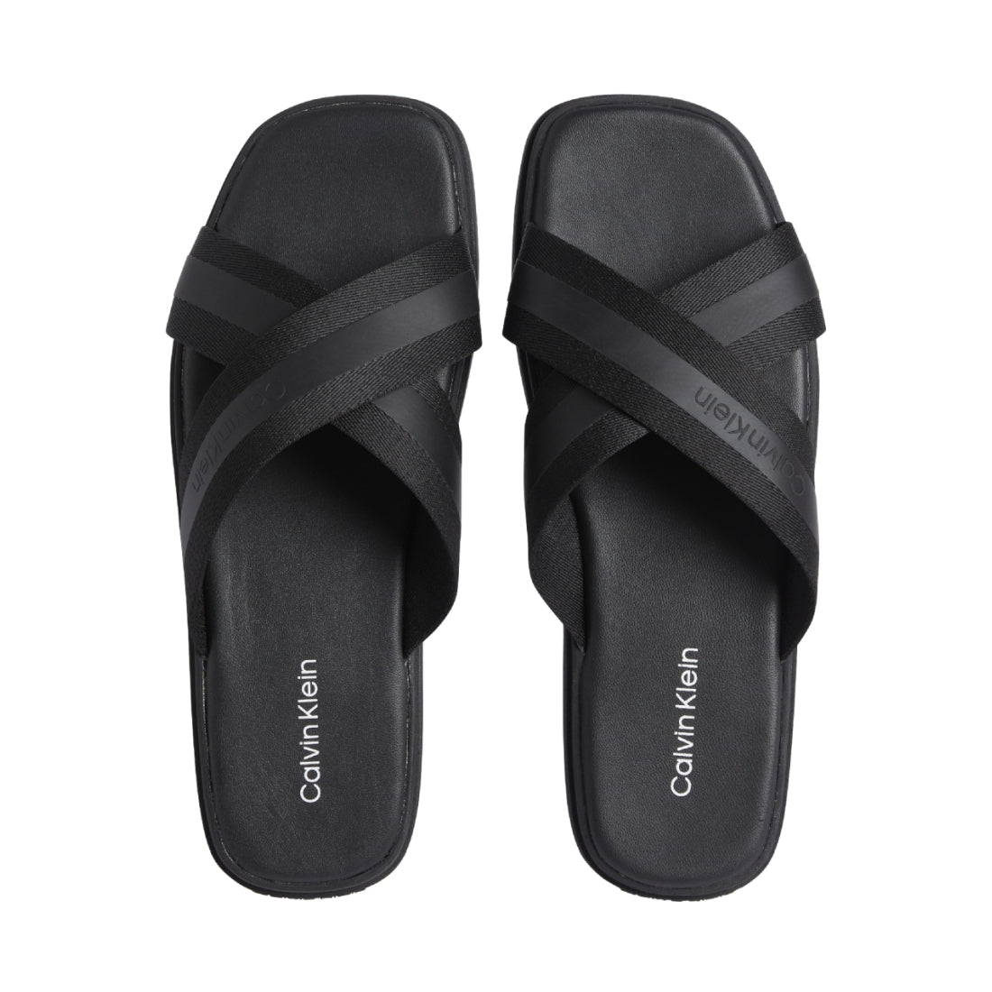 Calvin Klein Mens Ck Black webbing cross sandal wb | Vilbury London