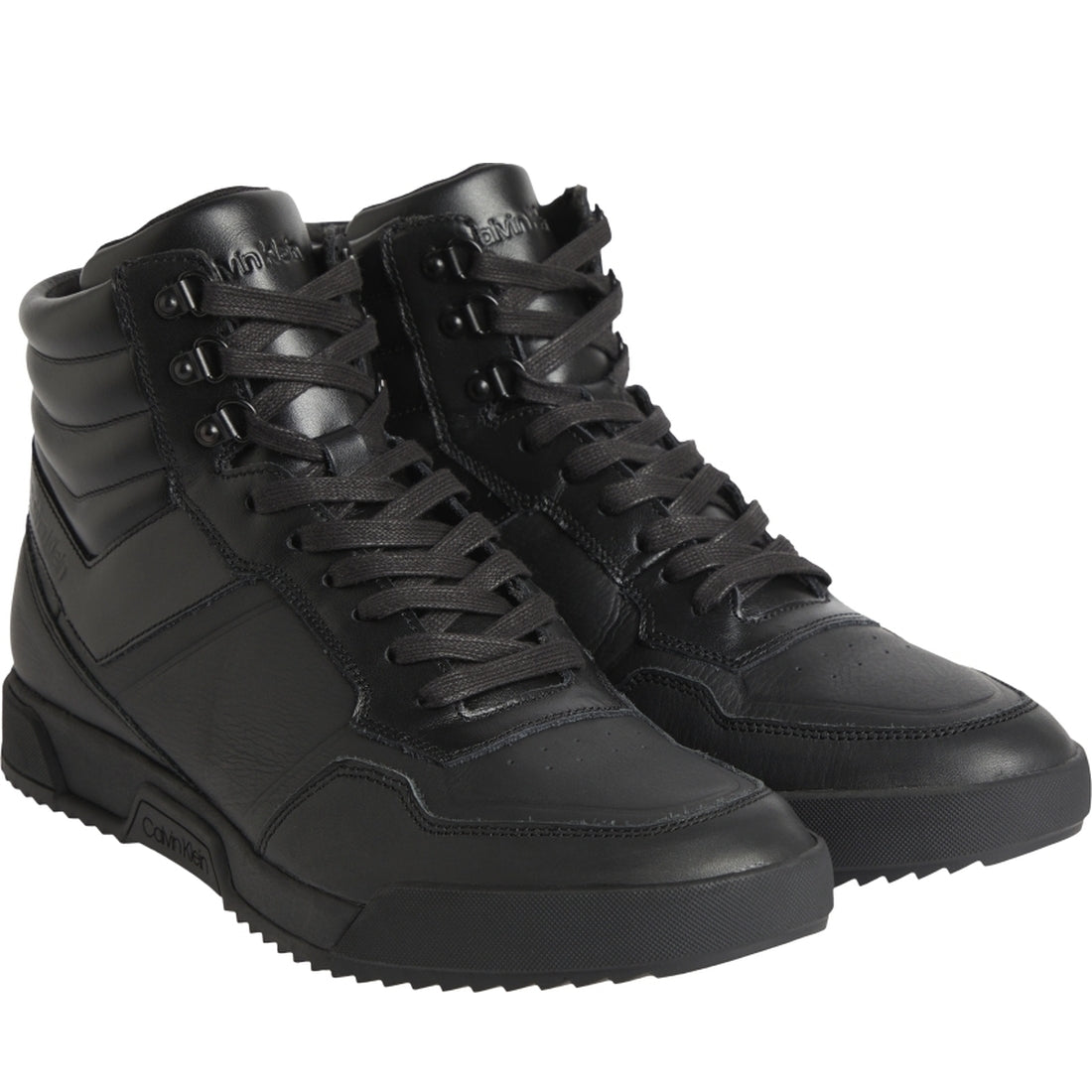 Calvin Klein mens Triple Black high top lace up lth mix | Vilbury London