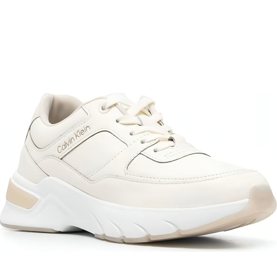 CALVIN KLEIN womens marshmallow, gray elevated lace up trainers | Vilbury London