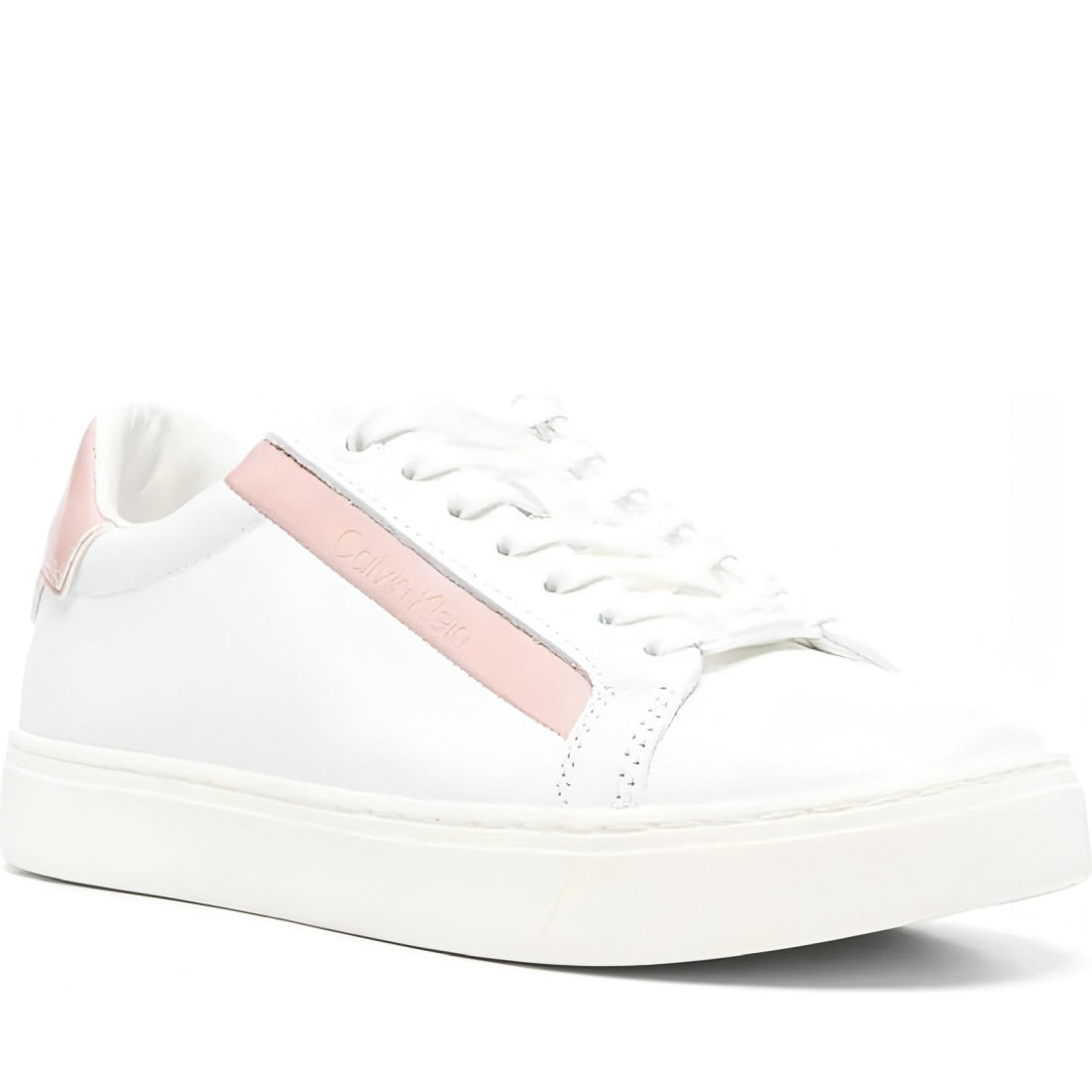 CALVIN KLEIN womens white, cafe au lait cupsole lace up trainers | Vilbury London