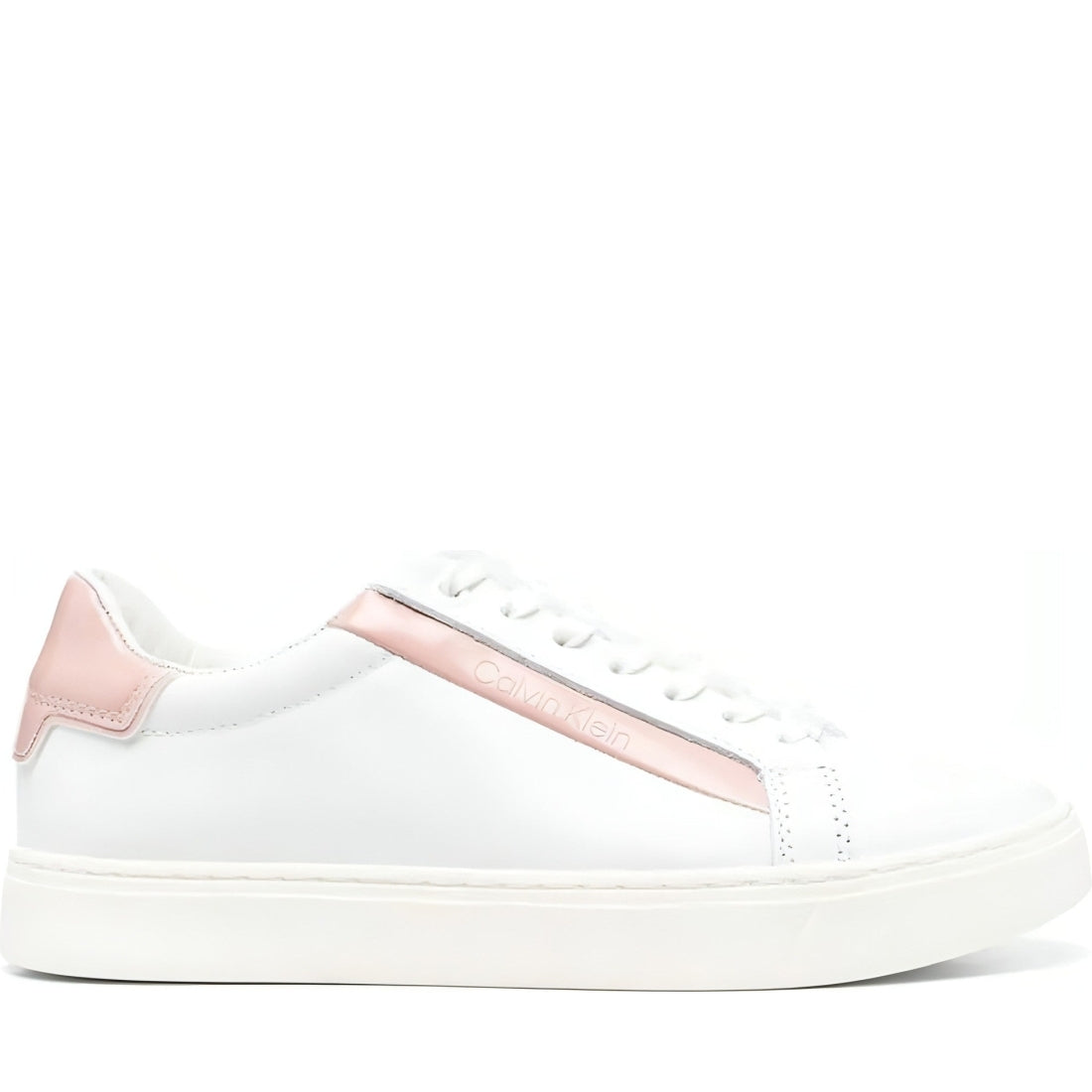 CALVIN KLEIN womens white, cafe au lait cupsole lace up trainers | Vilbury London