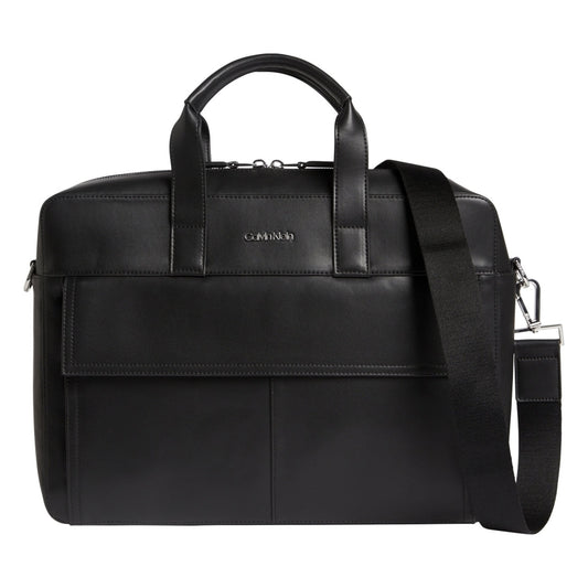 Calvin Klein mens Black utility napa laptop bag w/pckt | Vilbury London