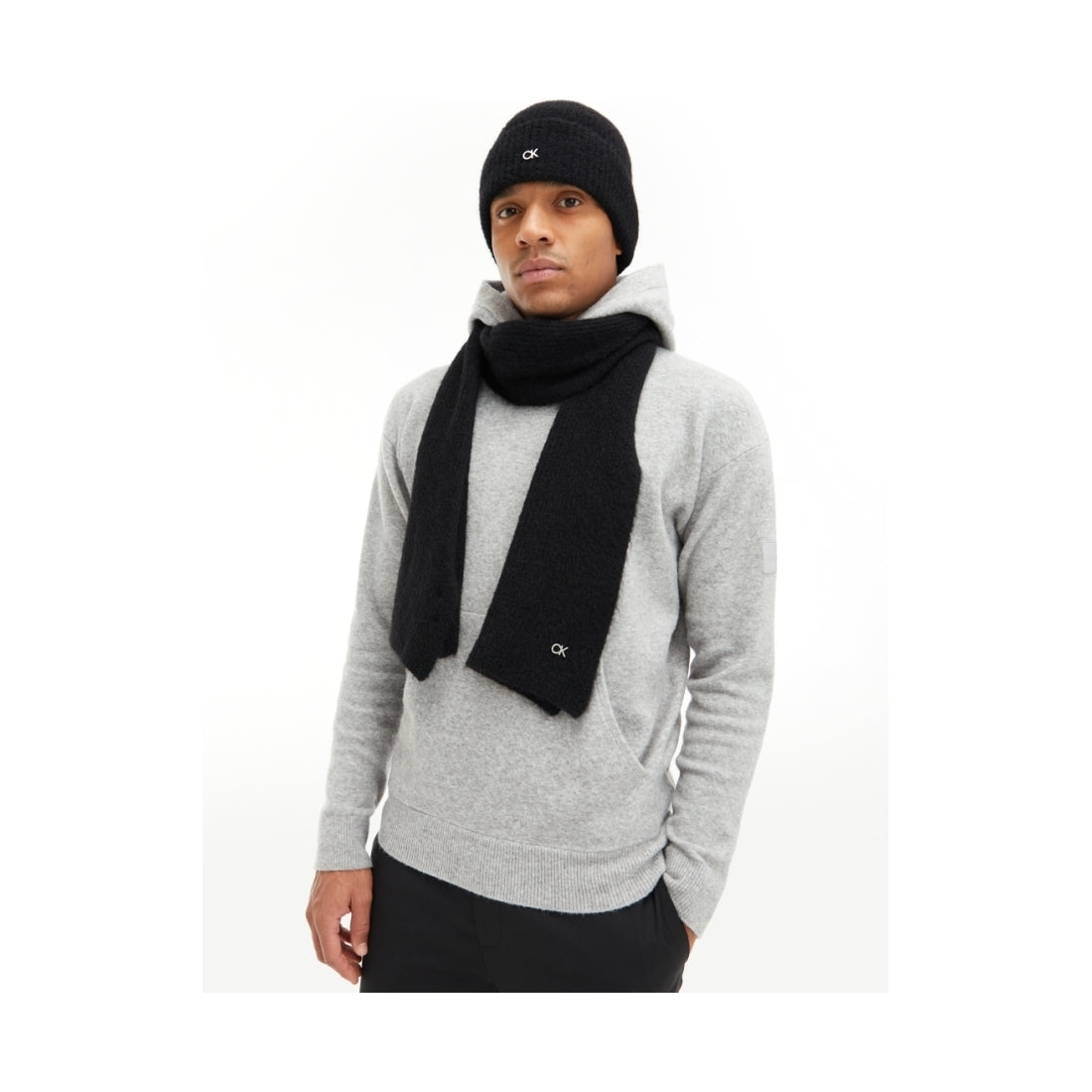 Calvin Klein mens Black lux wool beanie | Vilbury London
