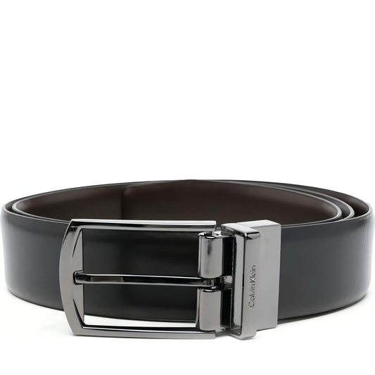 Calvin Klein mens black, dark brown adj/rev domed 35mm belts | Vilbury London