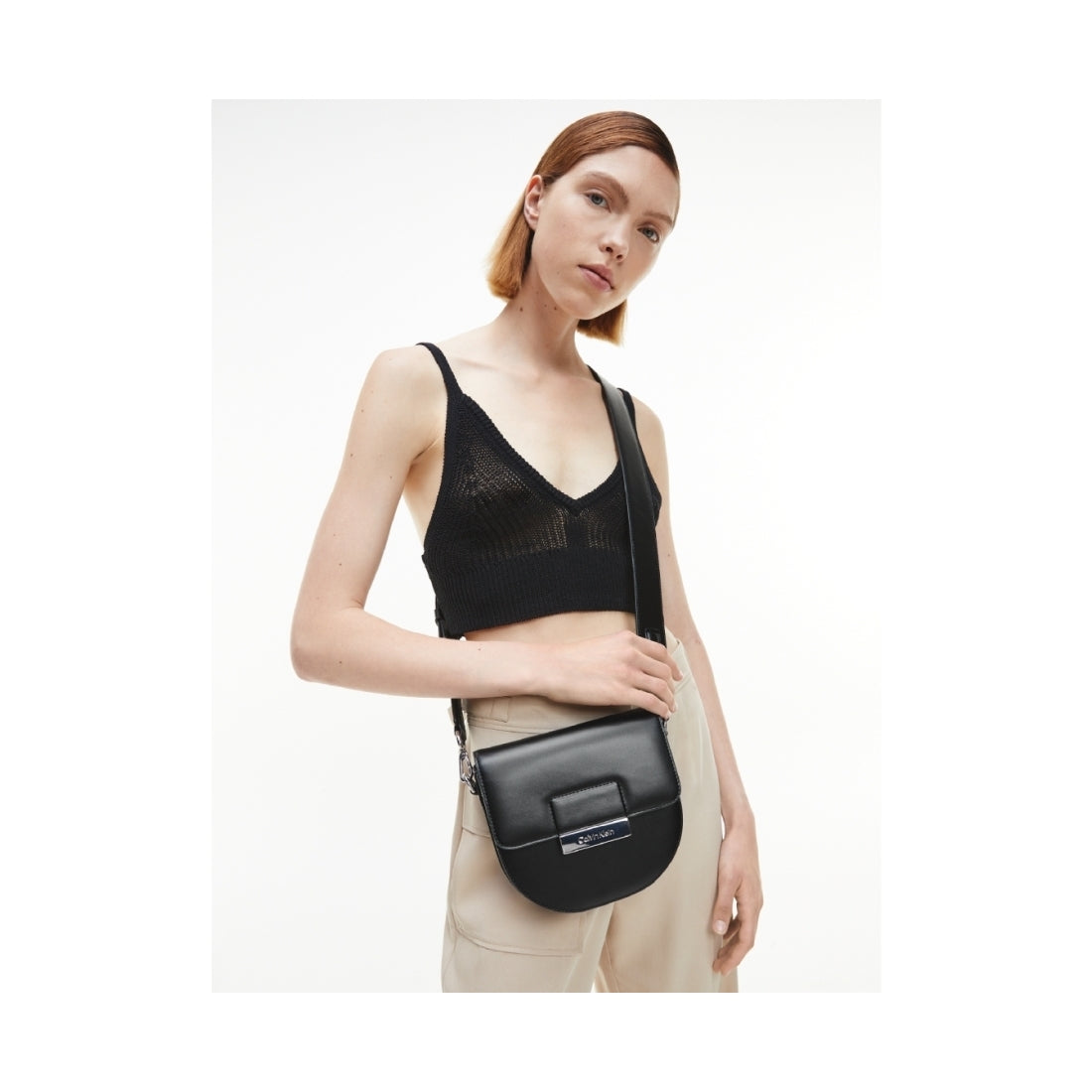 Calvin Klein Womens Ck Black core saddle sm handbag | Vilbury London