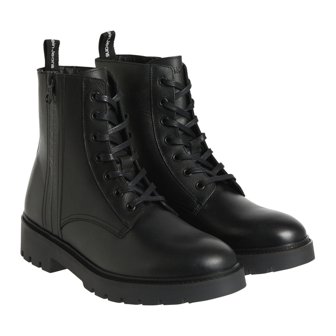 Calvin Klein mens Black combat mid laceup boot w zip | Vilbury London