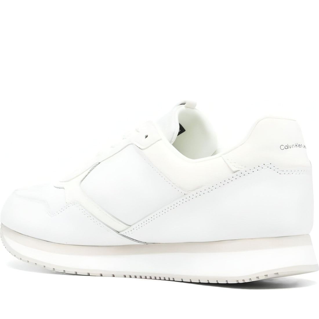 CALVIN KLEIN JEANS mens white, ivory retro lth-pu patch trainers | Vilbury London