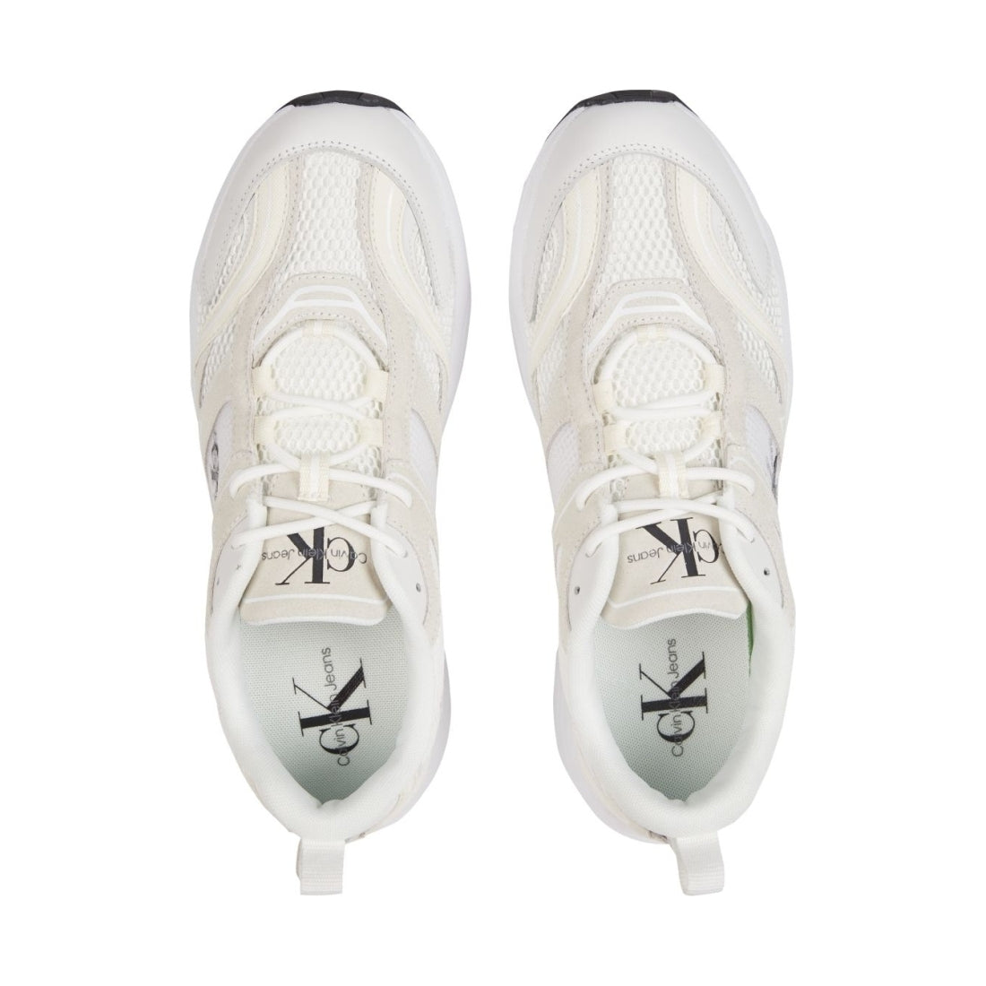 Calvin Klein Jeans mens white, creamy white retro tennis mesh shoe | Vilbury London