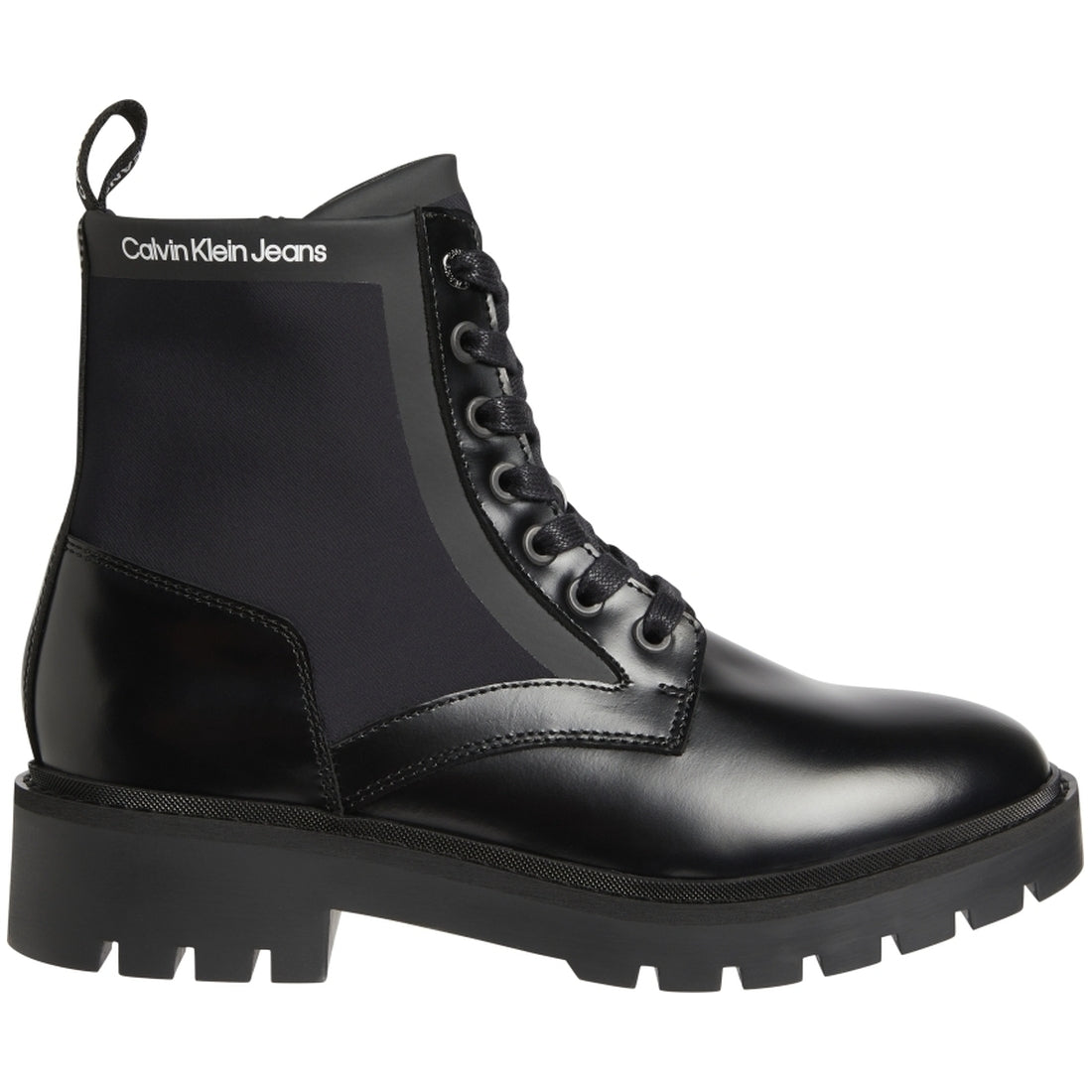 Calvin Klein womens Black military boot mix material | Vilbury London