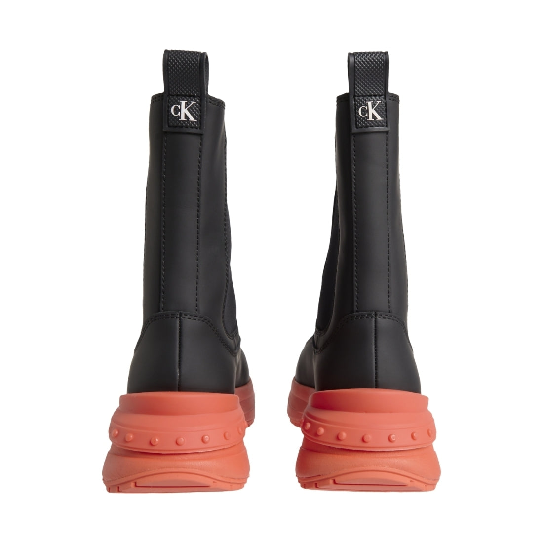 Calvin Klein womens Black Coral Orange chunky runner chelsea boot | Vilbury London