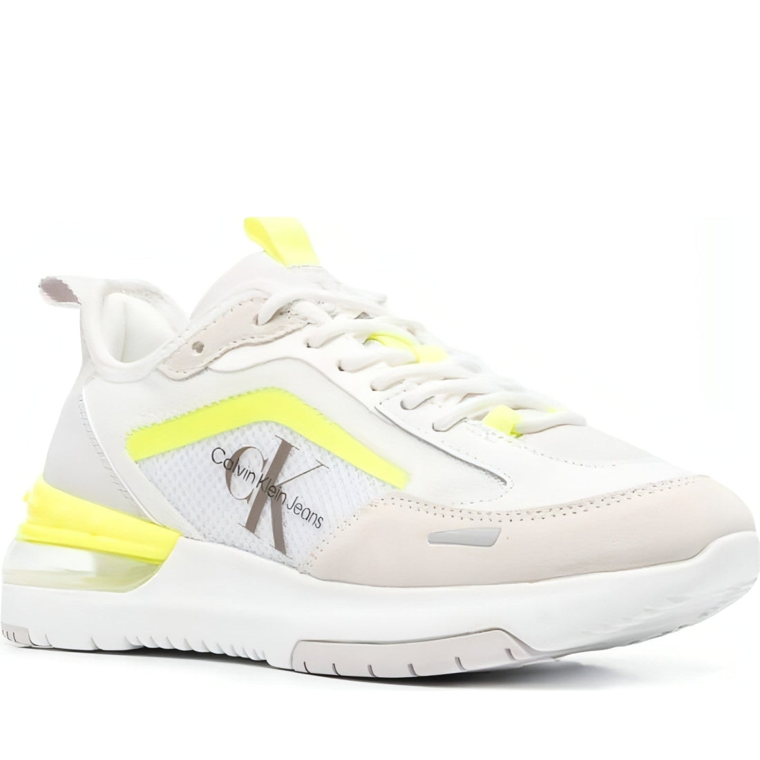 CALVIN KLEIN JEANS womens white, grey, yellow comfair su-mesh w trainers | Vilbury London