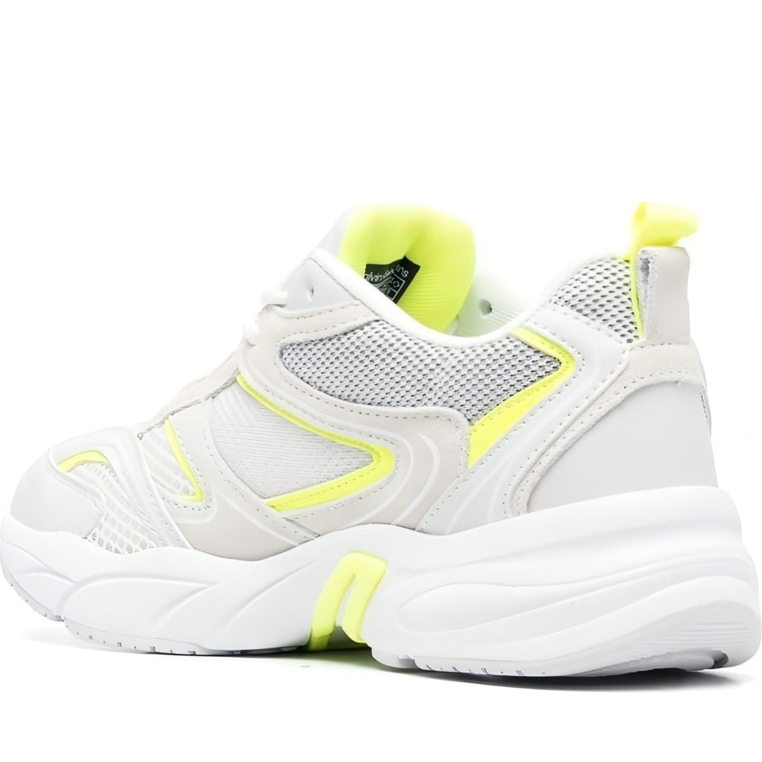 CALVIN KLEIN JEANS womens white, yellow retro tennis su-mesh w trainers | Vilbury London