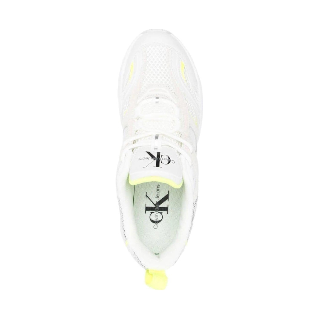 CALVIN KLEIN JEANS womens white, yellow retro tennis su-mesh w trainers | Vilbury London