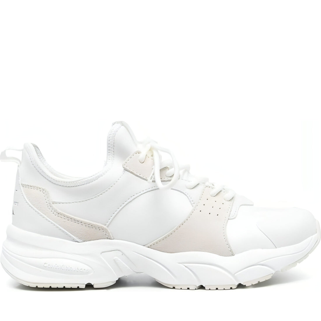 CALVIN KLEIN JEANS womens white, ivory retro tennis sow trainers | Vilbury London