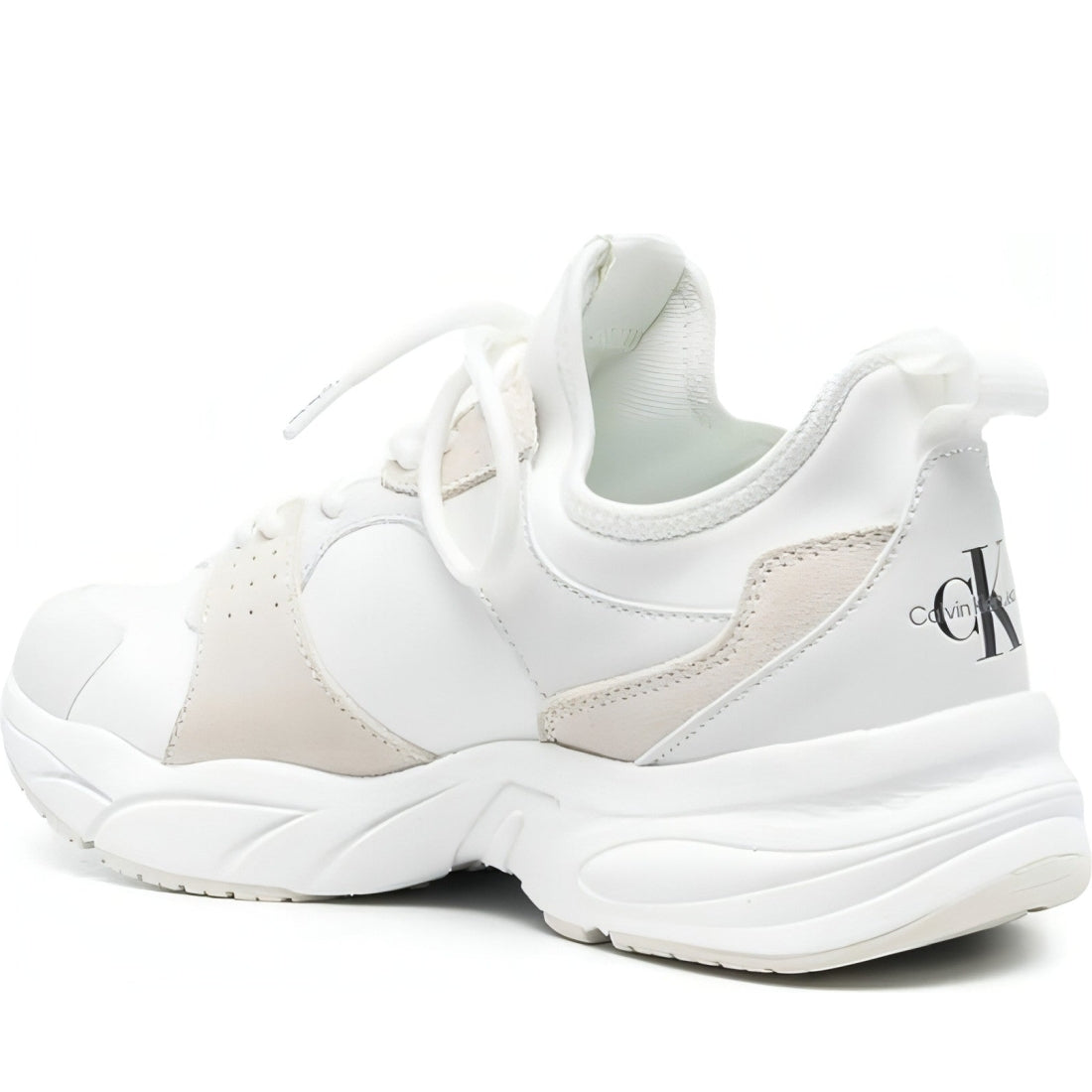 CALVIN KLEIN JEANS womens white, ivory retro tennis sow trainers | Vilbury London