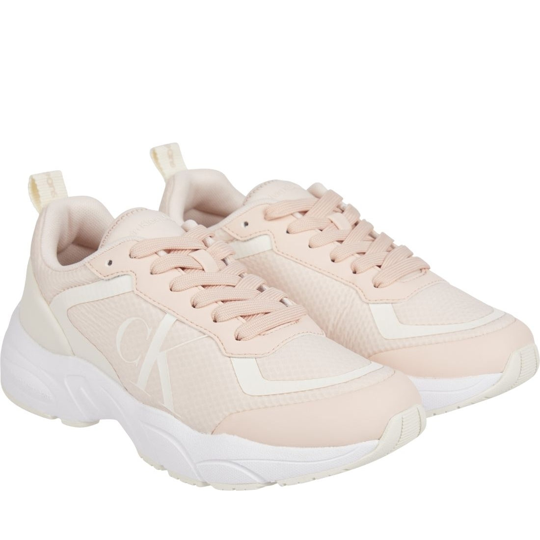 Calvin Klein Jeans womens peach blush, creamy retro tennis over mesh shoe | Vilbury London