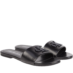 Calvin Klein Jeans womens black flat sandal slide | Vilbury London