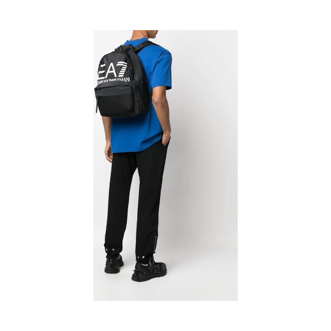 EA7 unisex adults black, white logo casual backpack | Vilbury London