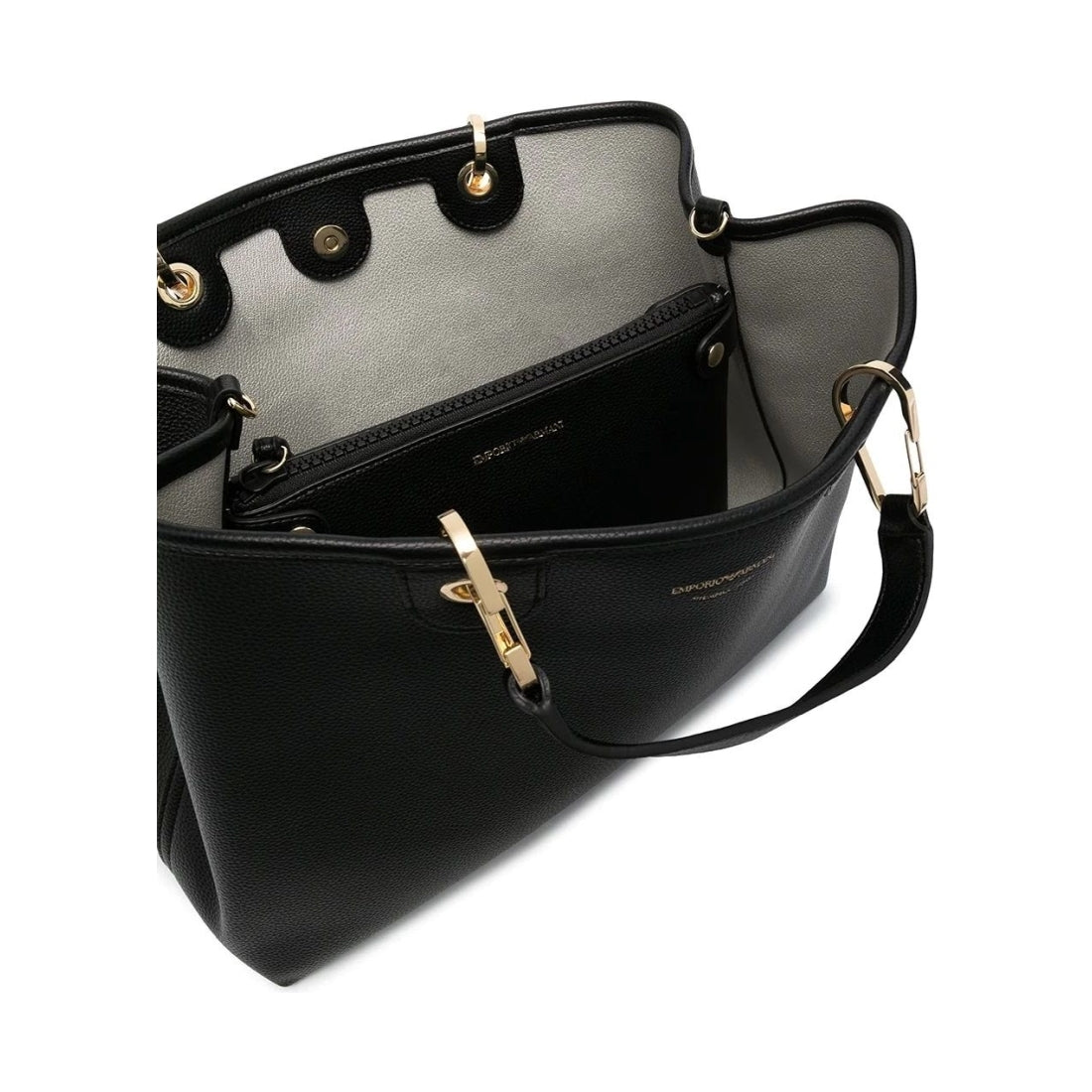 Emporio Armani womens nero, silver shopping bag | Vilbury London