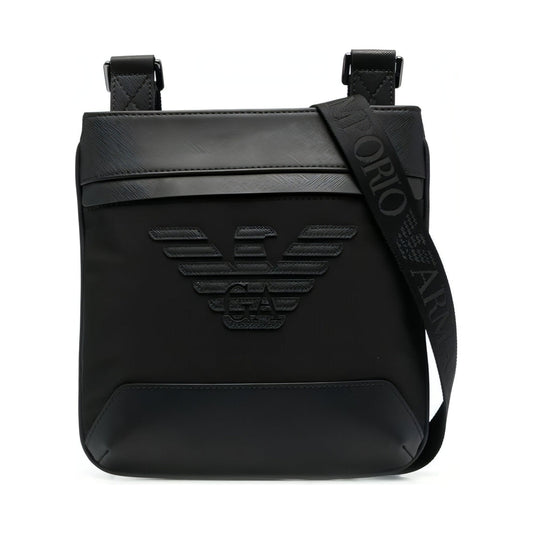 Emporio Armani mens black, black casual messenger bag | Vilbury London