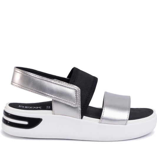 Geox Womens silver black casual open sandals | Vilbury London