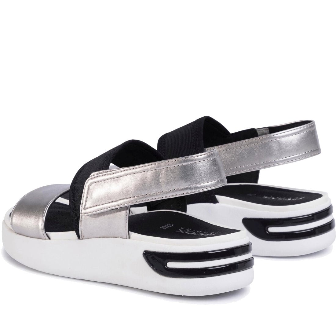 Geox Womens silver black casual open sandals | Vilbury London