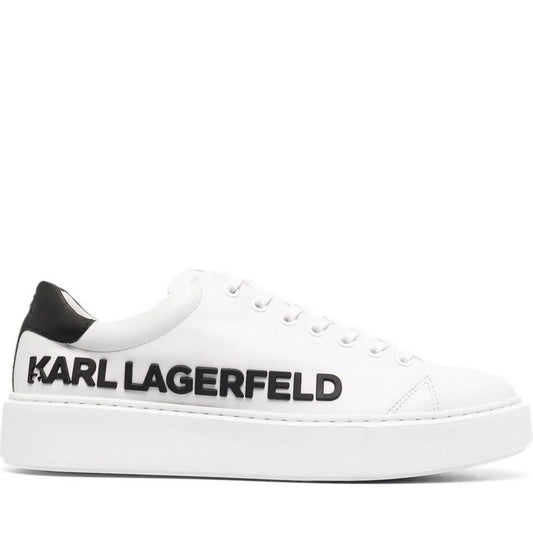 KARL LAGERFELD mens white lthr, black maxi kup karl sneakers | Vilbury London