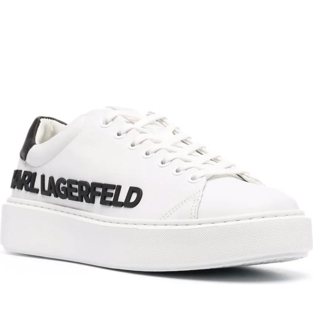 KARL LAGERFELD mens white lthr, black maxi kup karl sneakers | Vilbury London
