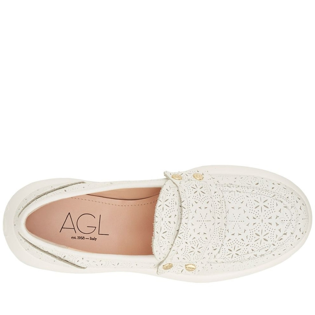 AGL Womens Offwhite puffy moc perforated shoes | Vilbury London