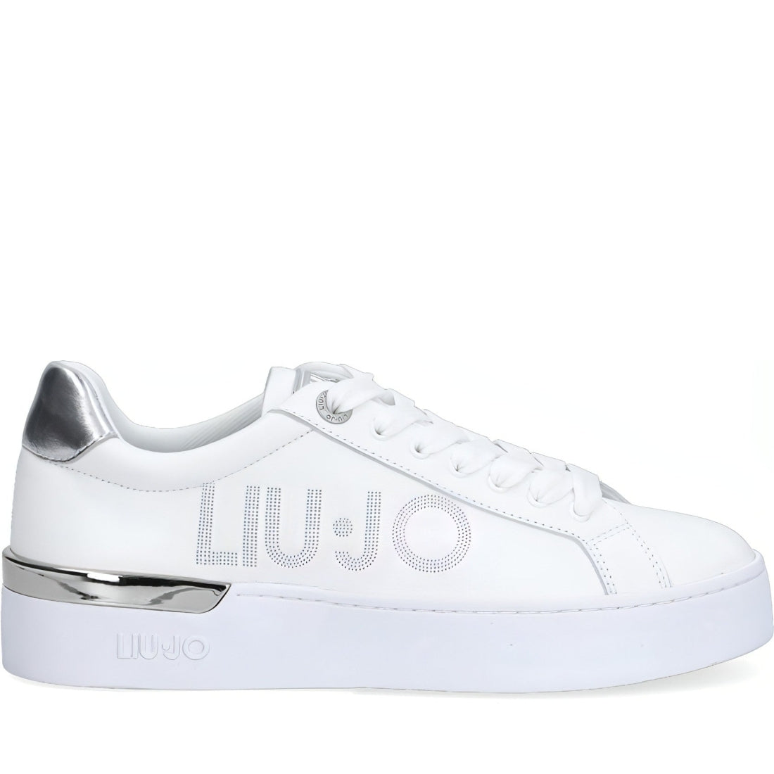 Liu Jo womens metalli white, silver silvia 65 trainers | Vilbury London