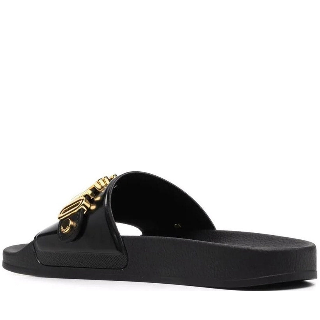 Moschino Womens nero oro casual open slippers | Vilbury London