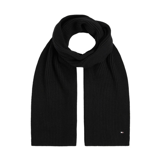 Tommy Hilfiger mens Black essential flag knitted scarf | Vilbury London