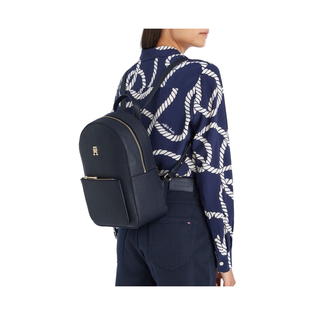 Tommy Hilfiger womens space blue emblem backpack | Vilbury London