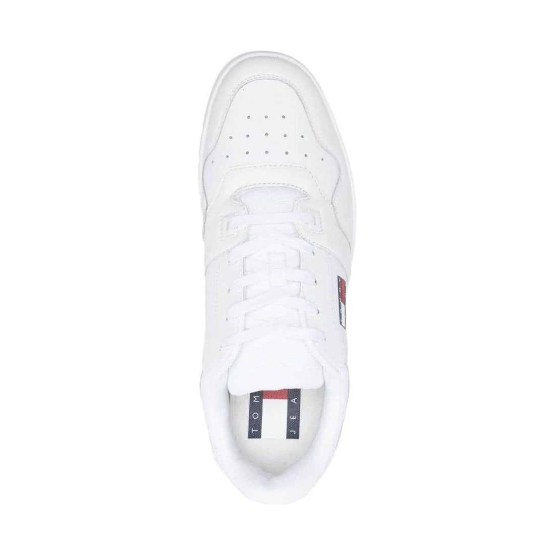 Tommy Jeans mens white jeans retro basket ess trainers | Vilbury London