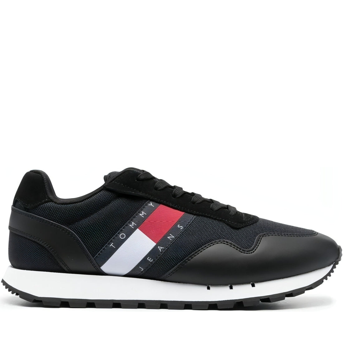 Tommy Jeans mens black jeans retro ess trainers | Vilbury London