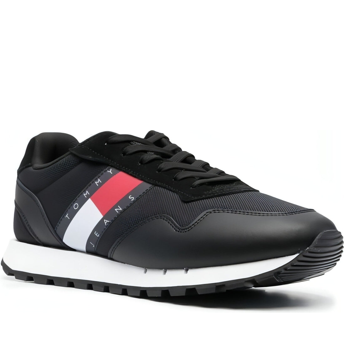 Tommy Jeans mens black jeans retro ess trainers | Vilbury London