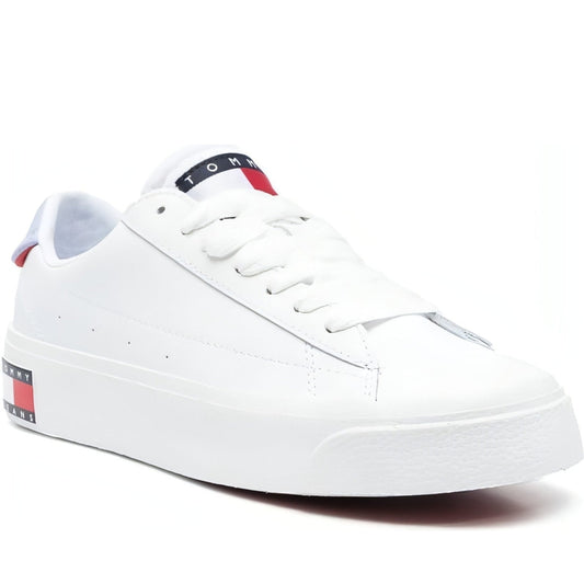 Tommy Jeans womens white jeans vulcanized leather trainers | Vilbury London